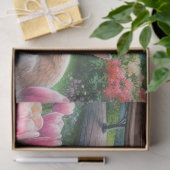 Lenteroze tulpen en parkbank  Decoupage Tissuepapier (Geschenk)