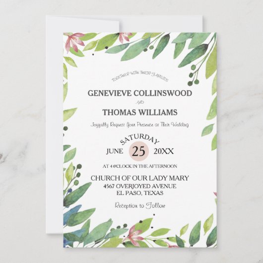  lentes botanische dubbelroze bruiloft kaart (Voorkant)