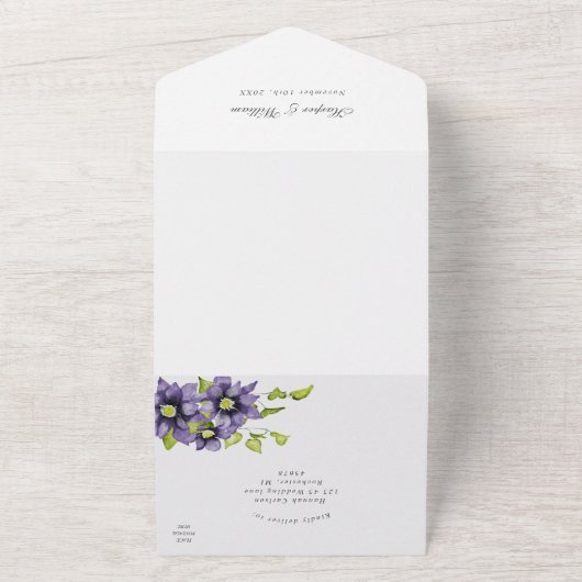 lentesbloemen clematis rsvp verbonden bruiloft all in one uitnodiging (Buitenkant)