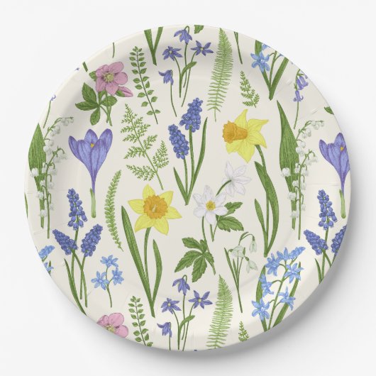  lentesbloemen en kruiden papieren bordje (Voorkant)