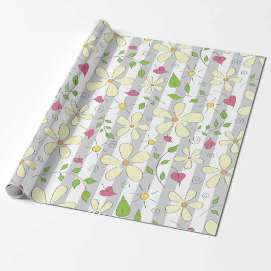 Lentesbloemen kamille daisy floral happy cadeaupapier (Uitgerold)