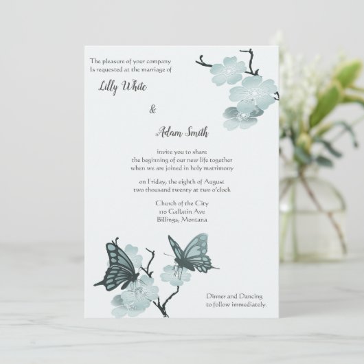 lentesbloesems met blauwe vlinders (Staand voorkant)