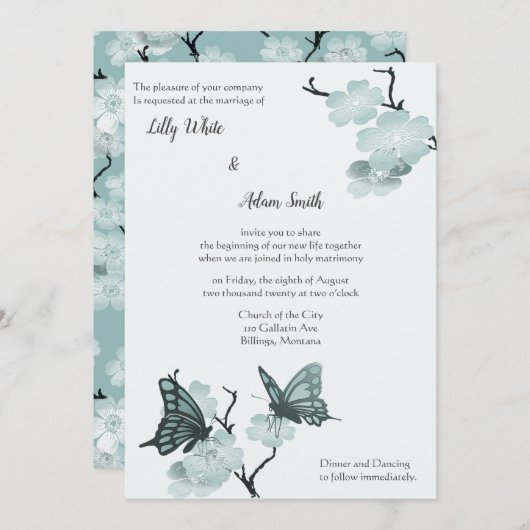 lentesbloesems met blauwe vlinders (Voorkant / Achterkant)