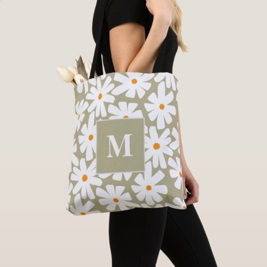 Lenteseizoenen florale retro patroonsage groen tote bag