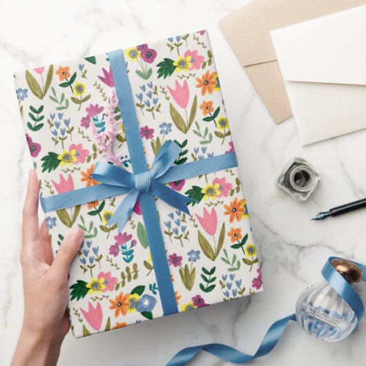 Lenteslipbloemen grijs bloempatroon cadeaupapier (Geschenken)