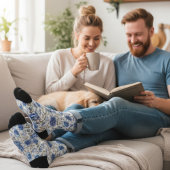  lentestijl blauw bloemmotief sokken