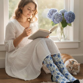  lentestijl blauw bloemmotief sokken