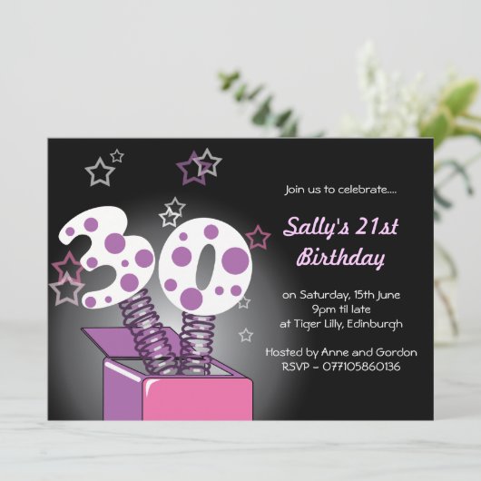 Lentetak 30e verjaardag - Roze en paars Kaart (Staand voorkant)