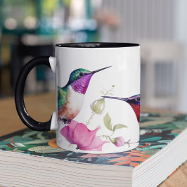 Lentetende vogels en bleekgekleurde bloemen mok