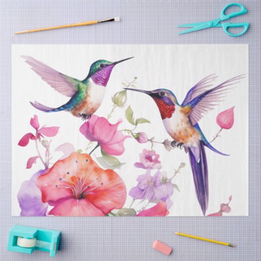 Lentetende vogels en bleekgekleurde bloemen tissuepapier (Craft)