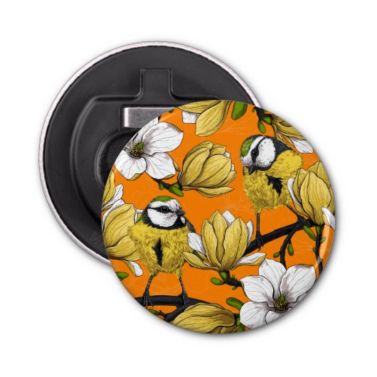 Lentetijd in geel button flesopener (Voorkant)