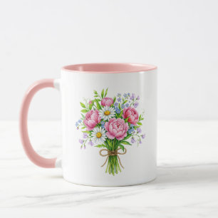 Lentetijd Pioenboeket Aquarel Roze Accent Mok