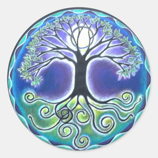 Lentetop vol maan Boom van het leven Mandala Stick Ronde Sticker (Voorkant)