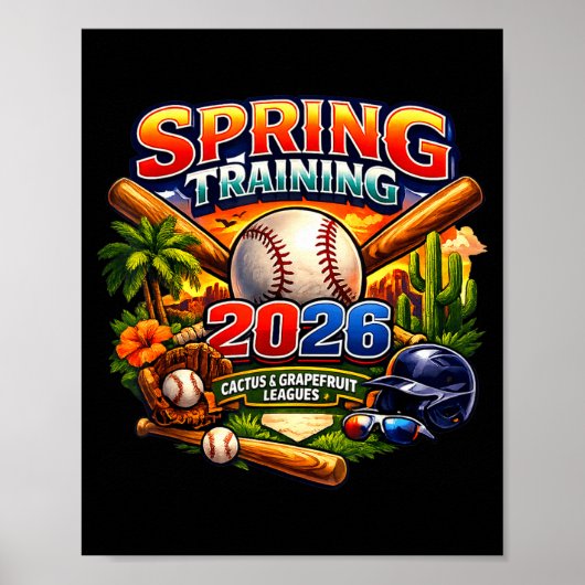 Lentetraining 2026 Honkbalfan Design Retro Palm Poster (Voorkant)