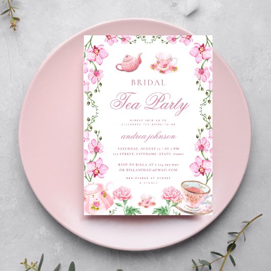 Lentetuin Bloem Roze Thee Party Bruidsmeisjesfeest Kaart