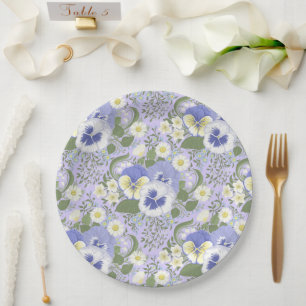 Lentetuin bloemen op lavendel papieren bordje