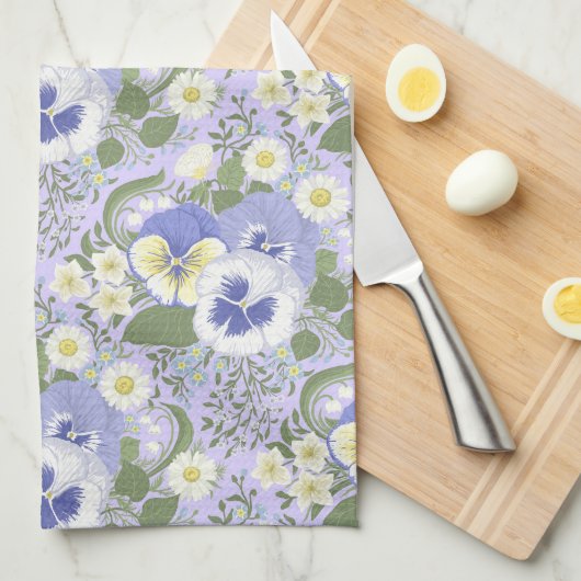 Lentetuin bloemen op lavendel theedoek (Quarter Fold)