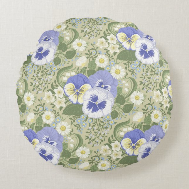 Lentetuin bloemen op salie rond kussen (Voorkant)