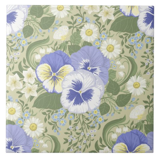 Lentetuin bloemen op salie tegeltje (Voorkant)
