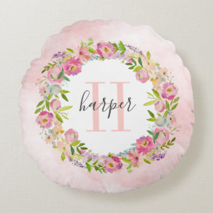 Lentetuin bloemenkrans monogram rond kussen