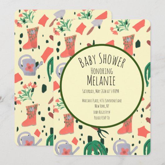Lentetuin gereedschap Pot  Baby Shower Kaart (Voorkant / Achterkant)