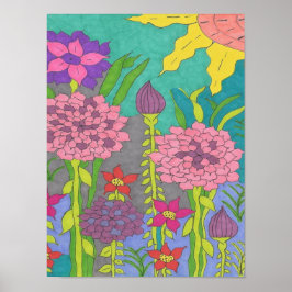 Lentetuin met bloemen poster