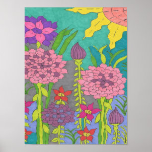 Lentetuin met bloemen poster