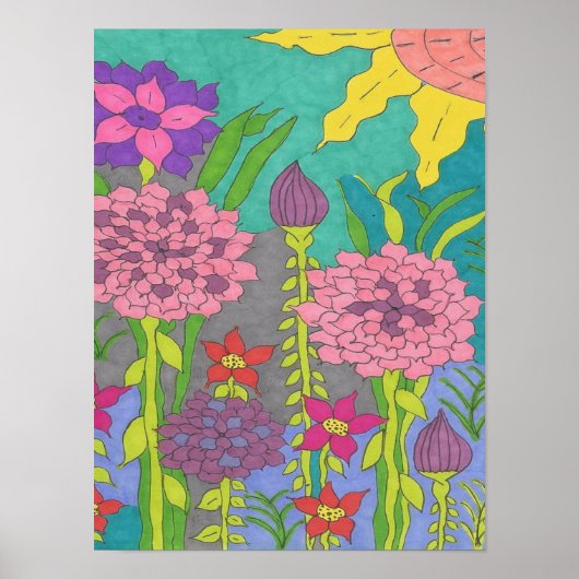 Lentetuin met bloemen poster (Voorkant)