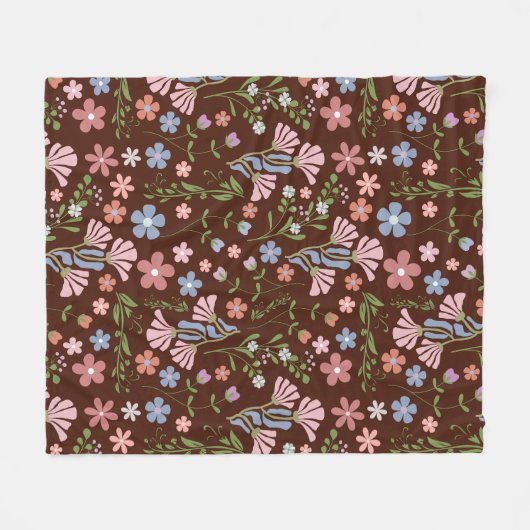 Lentetuin met Chocolade Bruine Achtergrond Fleece Deken (Voorkant (Horizontaal))