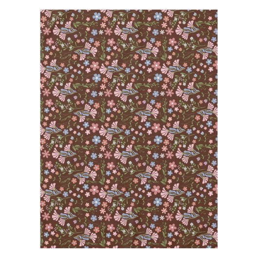 Lentetuin met Chocolade Bruine Achtergrond Tafelkleed (Voorkant)