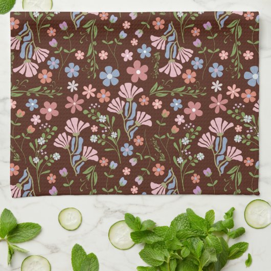 Lentetuin met Chocolade Bruine Achtergrond Theedoek (Gevouwen)