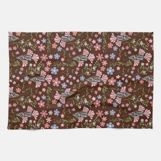Lentetuin met Chocolade Bruine Achtergrond Theedoek (Horizontaal)