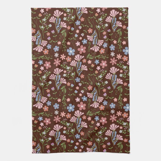 Lentetuin met Chocolade Bruine Achtergrond Theedoek (Verticaal)