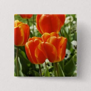 Lentetuin met tulpen vierkante button 5,1 cm