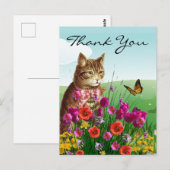 Lentetuin met vintage kat bedankt briefkaart (Voorkant / Achterkant)