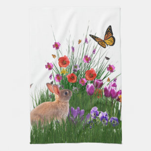 Lentetuin met vlinderbloemen theedoek