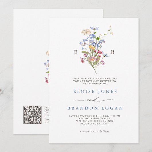 Lentetuin met wilde bloemen QR-code bruiloft   Kaart (Voorkant / Achterkant)
