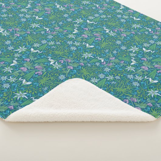 Lentetuin Moederdag Blauw Paars Wit Sherpa Deken (3/4)