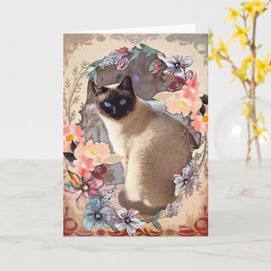 lentetuin Siamese kat Kaart (Gele Bloem)