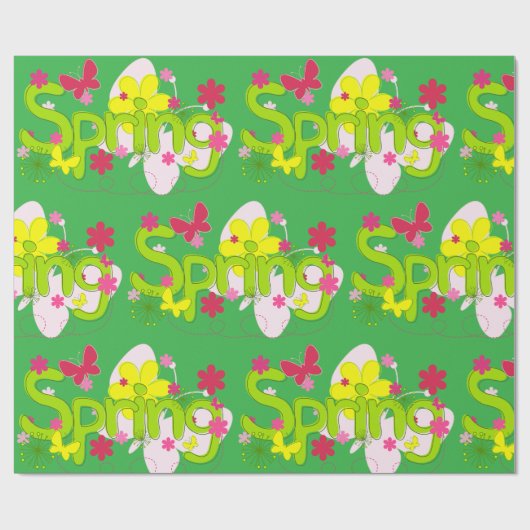 Lentetuin Typografie Bloemen Vlinders Cadeaupapier (Vlak)
