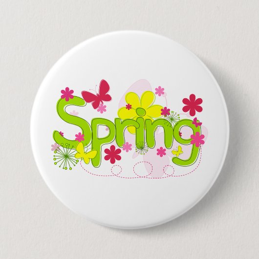 Lentetuin typografie Bloemen Vlinders Ronde Button 7,6 Cm (Voorkant)