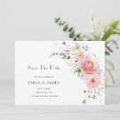 Lentetuin Wilde Bloemen Roze Wit Huwelijk Save The Date (Staand voorkant)
