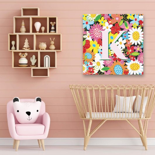 Lentetuinbloemen Monogram Whimsische Kinderkamer Canvas Afdruk