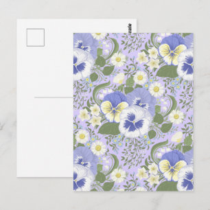 Lentetuinbloemen op lavendel briefkaart