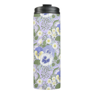 Lentetuinbloemen op lavendel thermosbeker