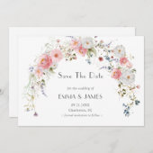 Lentetuinboog Wilde Bloemen Roze Witte Bruiloft Save The Date (Voorkant / Achterkant)
