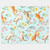 Lentetuinpret – Speelse Katten & Bloesems Fleece Deken (Voorkant (Horizontaal))