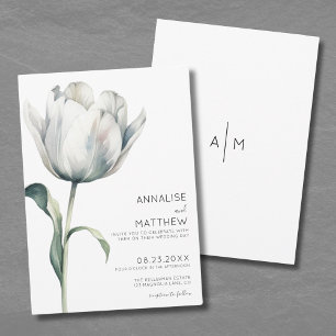 Lentetulp Elegante Moderne Witte Bloemen Bruiloft Kaart