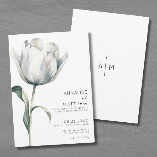 Lentetulp Elegante Moderne Witte Bloemen Bruiloft Kaart