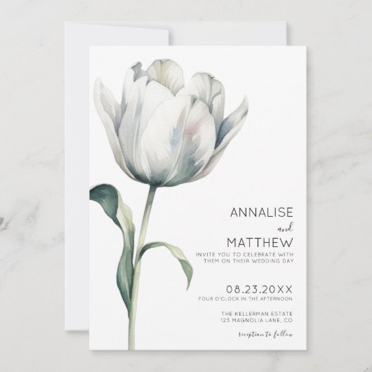 Lentetulp Elegante Moderne Witte Bloemen Bruiloft Kaart (Voorkant)